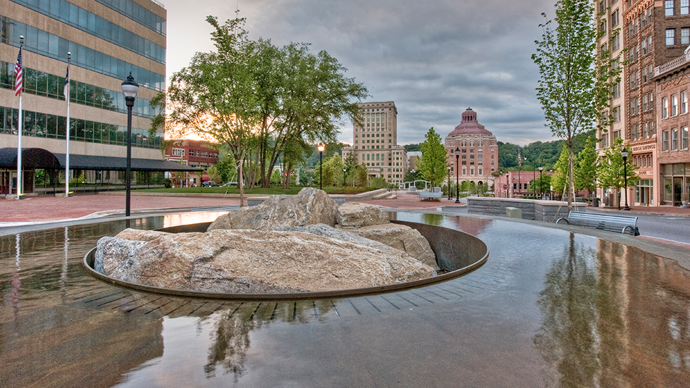 pack square park asheville - reflecting pool fountain