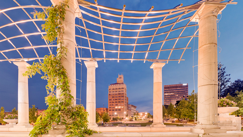 pack square park asheville - trellis at night